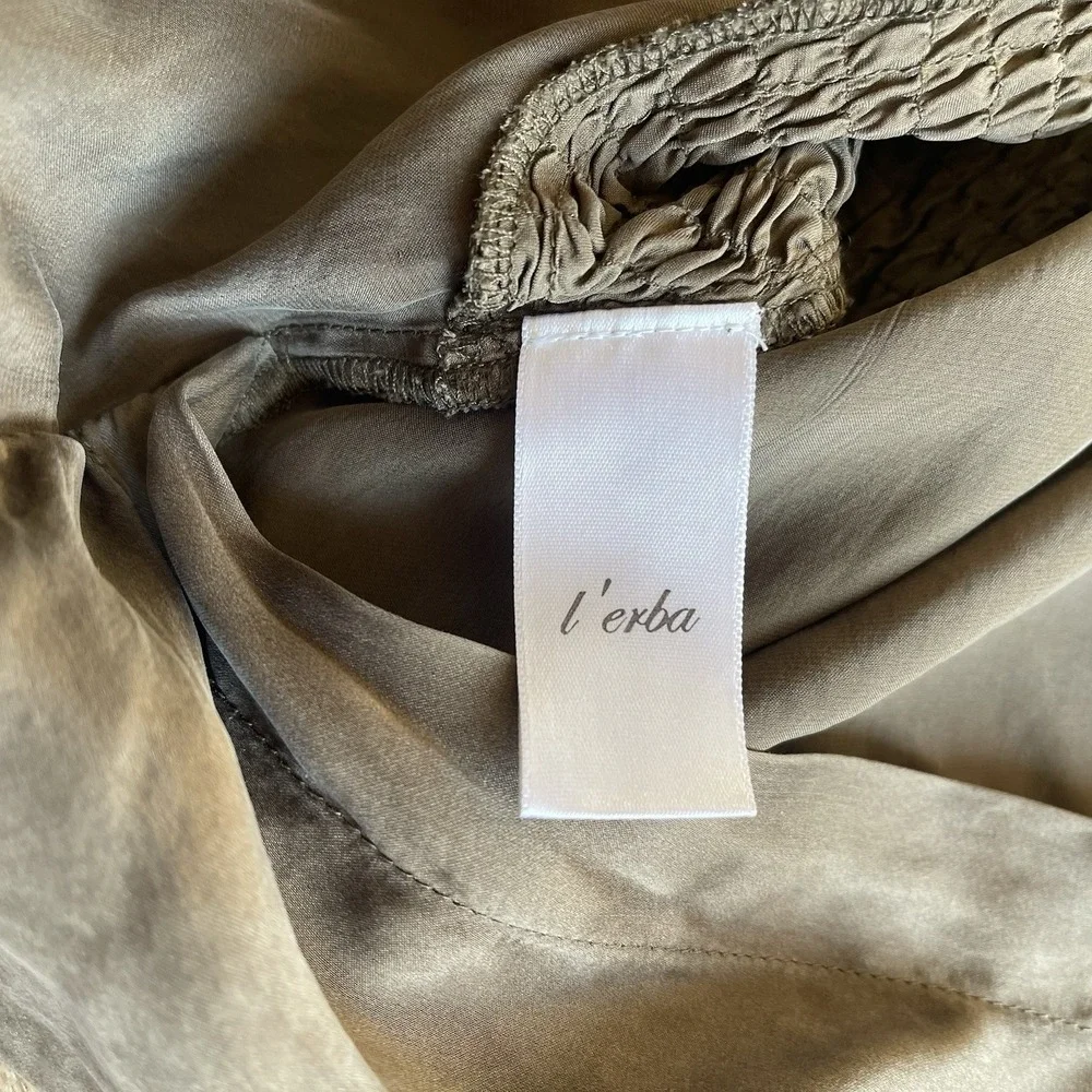 L'erba 100% Silk King Pillow Sham Crinkle Rouched Taupe Luxury Bedding